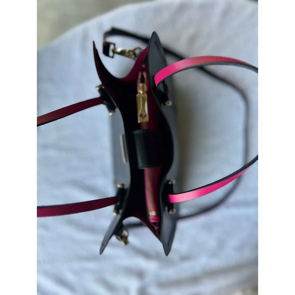 Kate Spade Arbour Hill Elodie Satchel Black Hot Pink Leather Crossbody Bag Lux